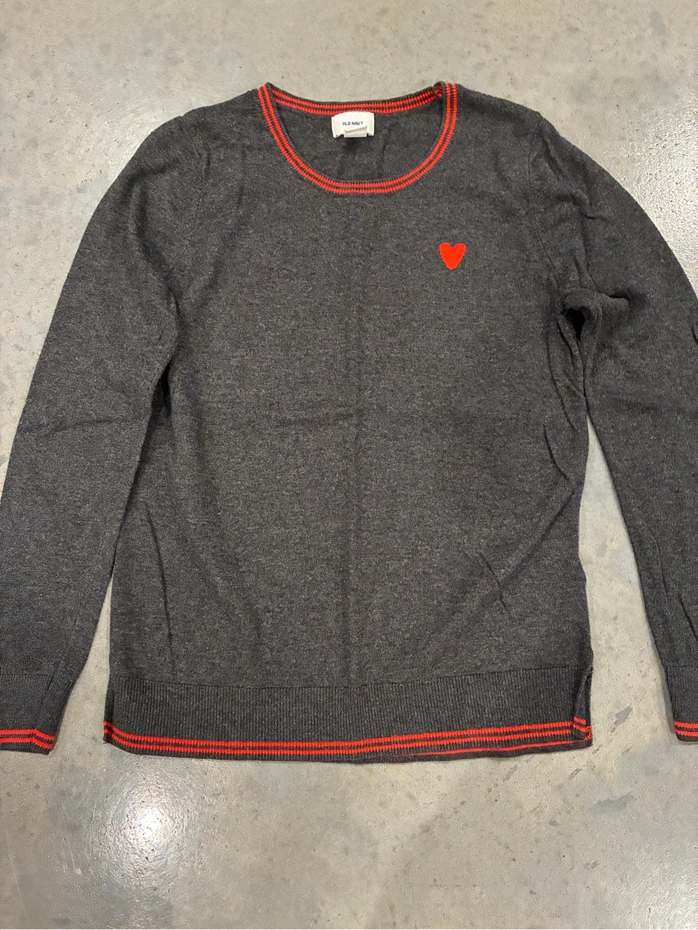 Old Navy Charcoal Crewneck Sweater with Red Accent Heart